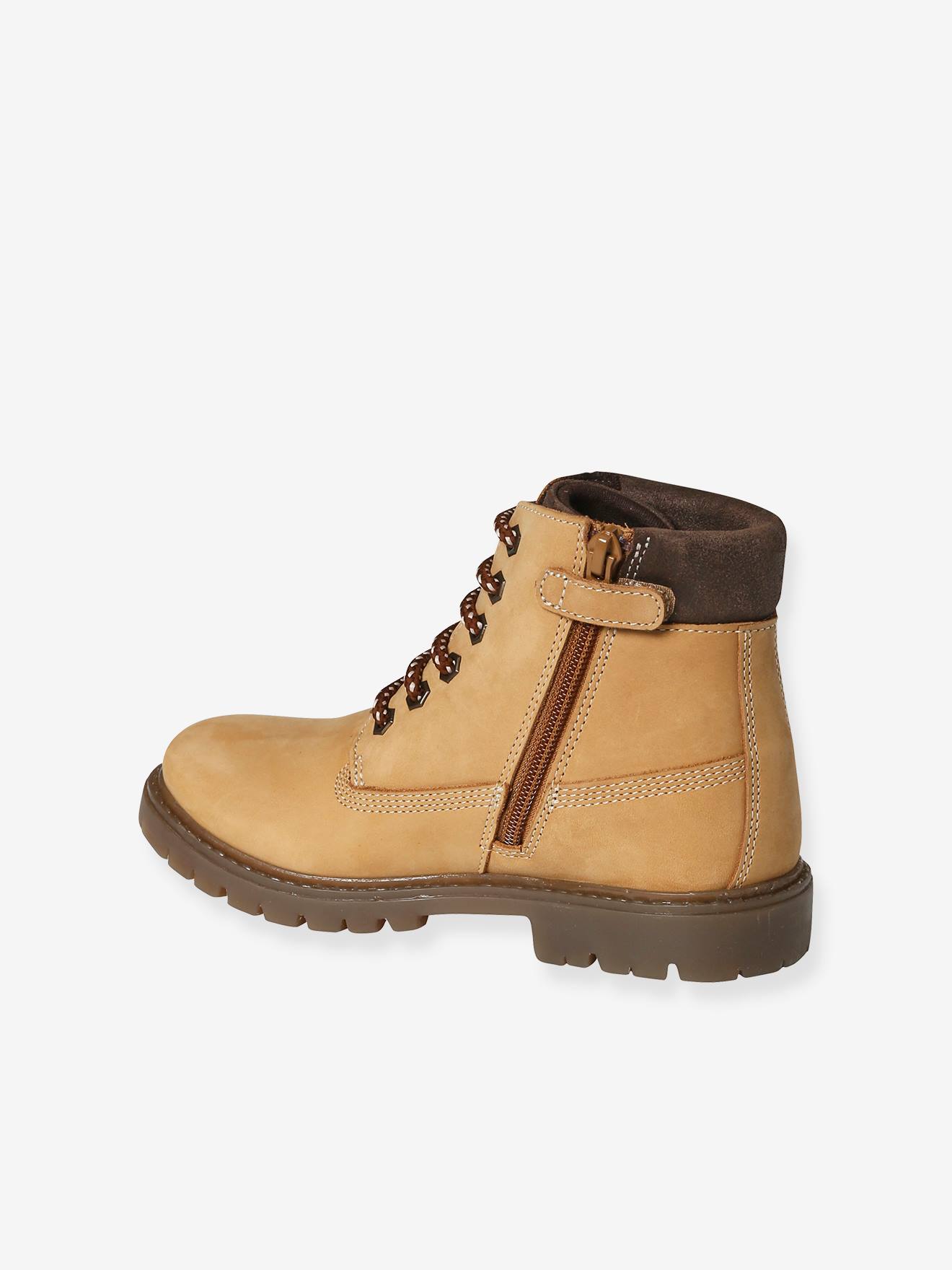 Leather Boots with Laces & Zip, for Boys Brown Dark Solid