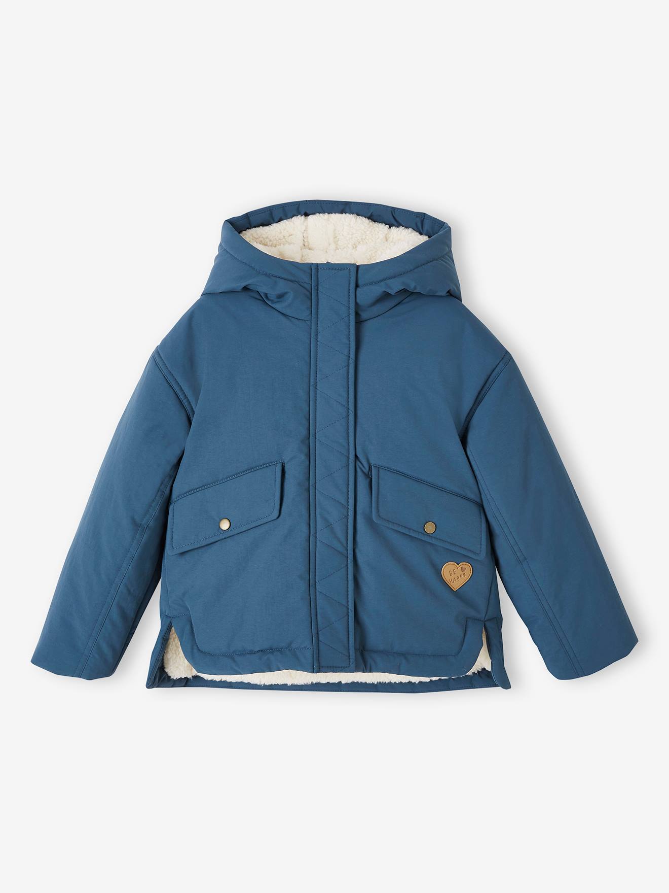 Short Parka with Hood & Sherpa Lining