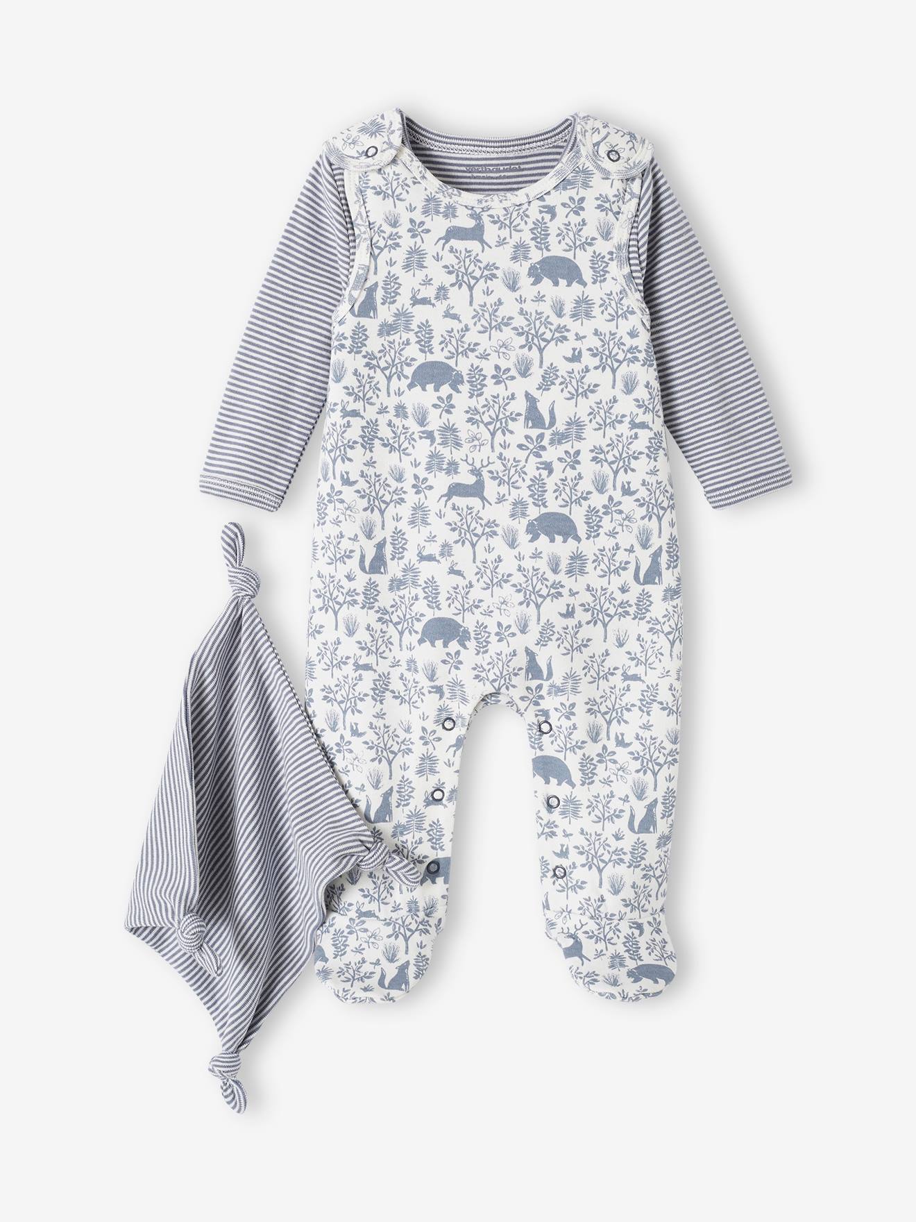 3-Piece Set for Newborns: Jumpsuit + Bodysuit + Comforter in Organic Cotton denim blue