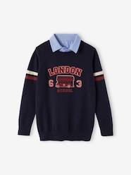 Boys-Cardigans, Jumpers & Sweatshirts-Jumpers-London Jumper with Chambray Shirt Collar for Boys