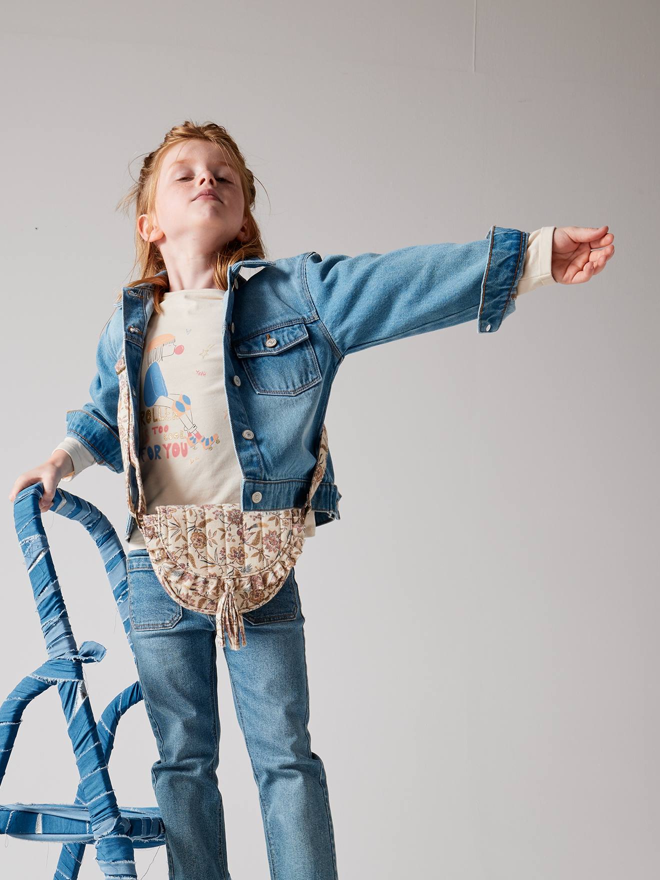 Denim Jacket with Pop Flowers Animation on the Back