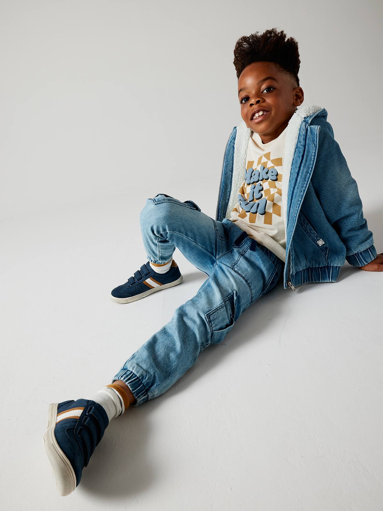 Pull-On Cargo-Type Denim Trousers