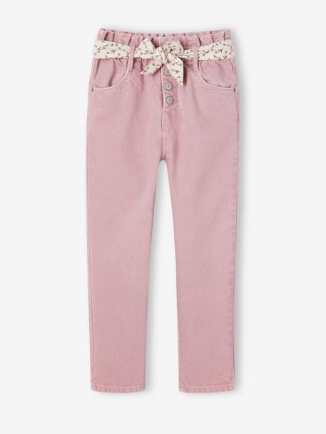 Paperbag Trousers & Floral Belt for Girls cinnamon+green+mauve 