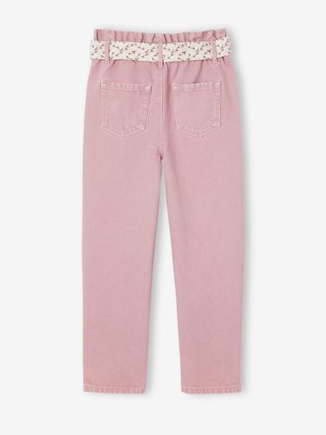 Paperbag Trousers & Floral Belt for Girls cinnamon+green+mauve 