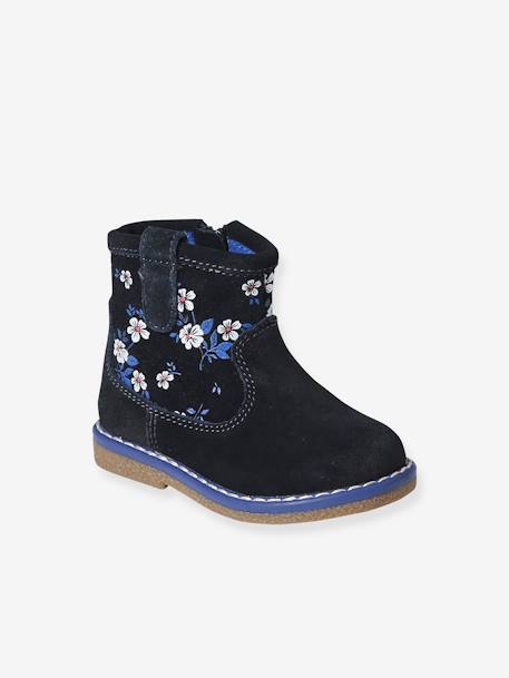 Printed Leather Boots with Zip for Babies printed blue 