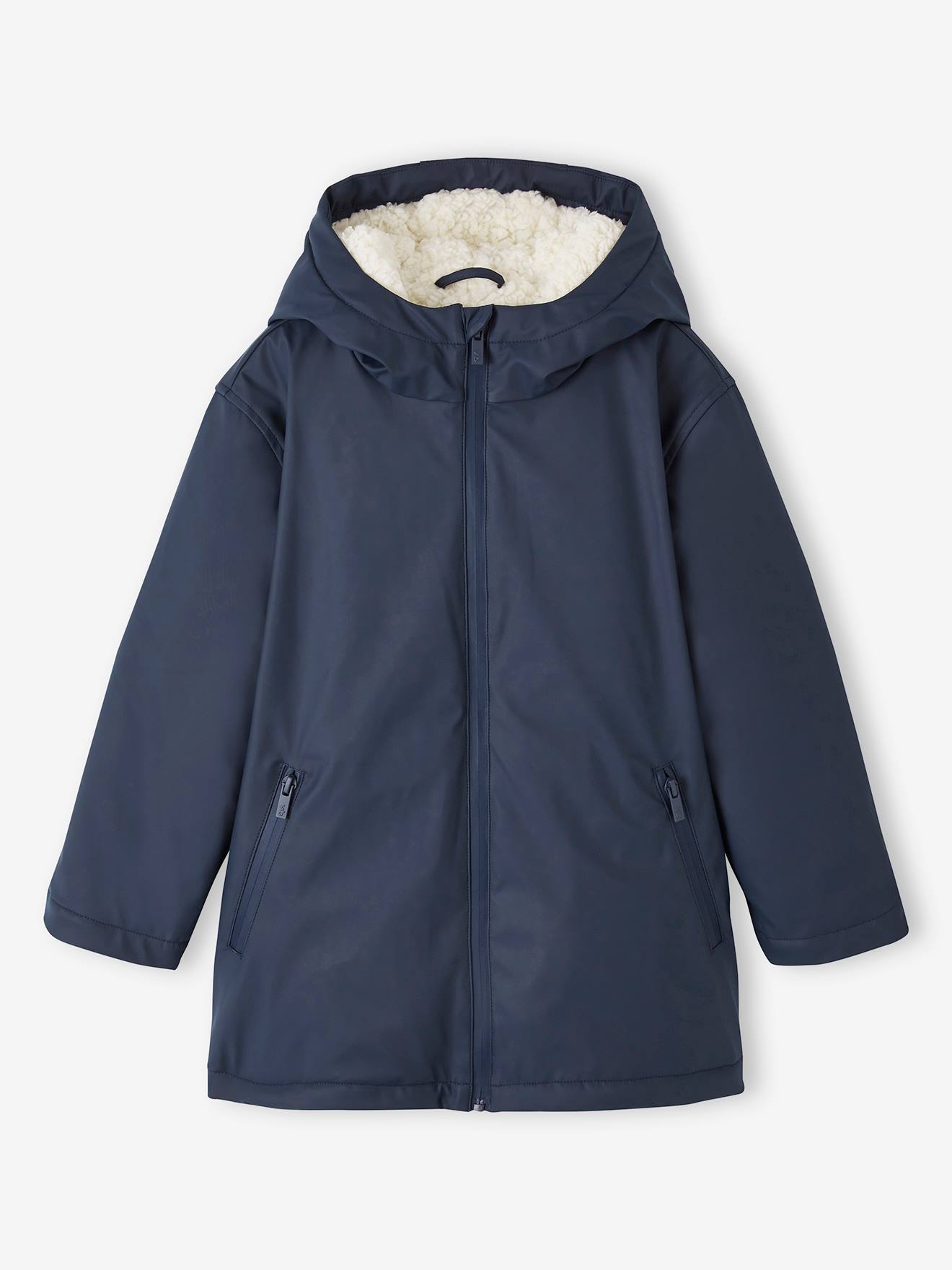 Raincoat with Hood Sherpa Lining for Boys night blue Boys Vertbaudet