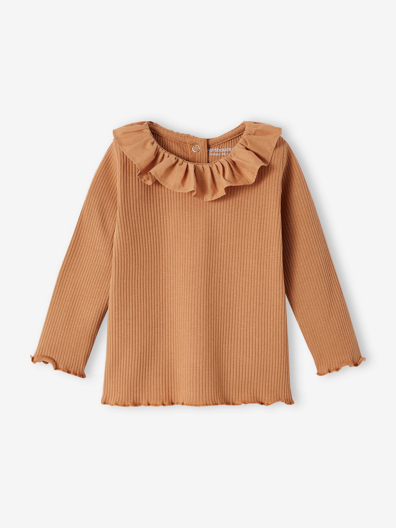 Wide Neck Rib Knit Top for Babies caramel