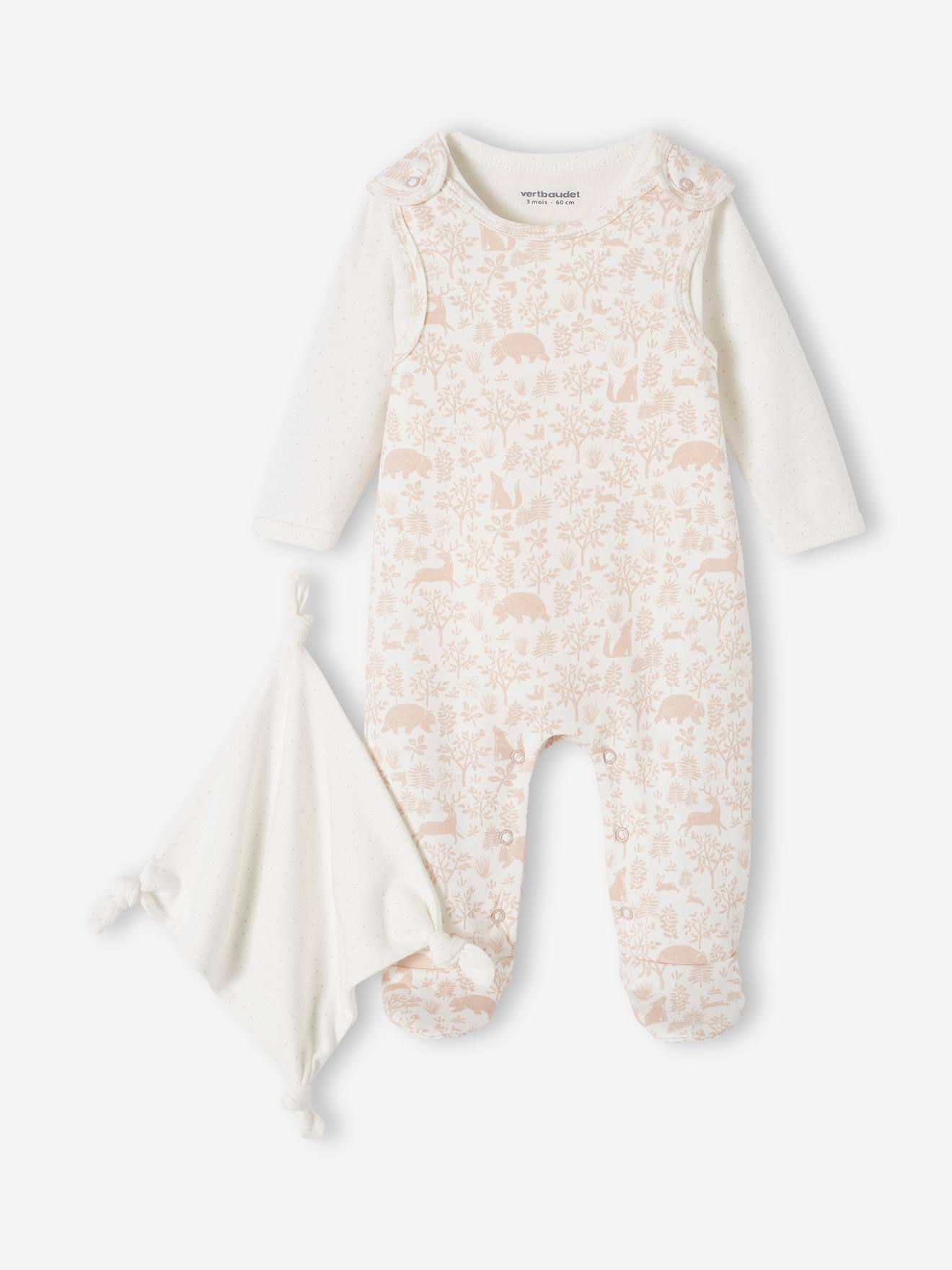 3-Piece Set for Newborns: Jumpsuit + Bodysuit + Comforter in Organic Cotton rosy