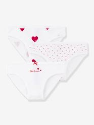 -Pack of 3 Cotton Briefs with Hearts, for Girls - Petit Bateau