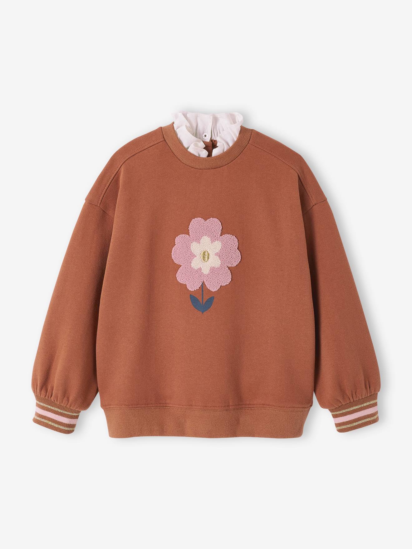 Fancy Sweatshirt with Boucle Flower Motif for Girls hazel