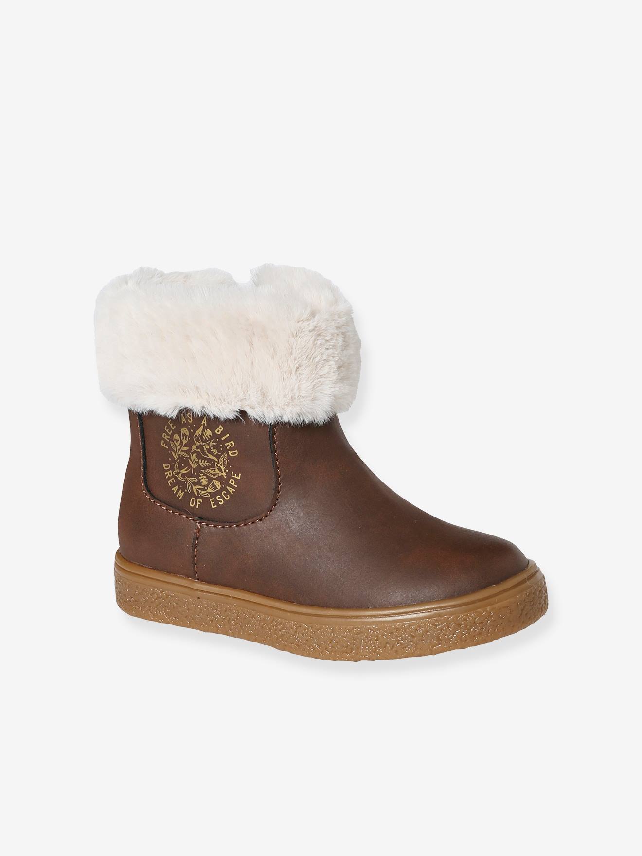 Zipped Boots with Fur Lining, for Girls, Designed for Autonomy brown