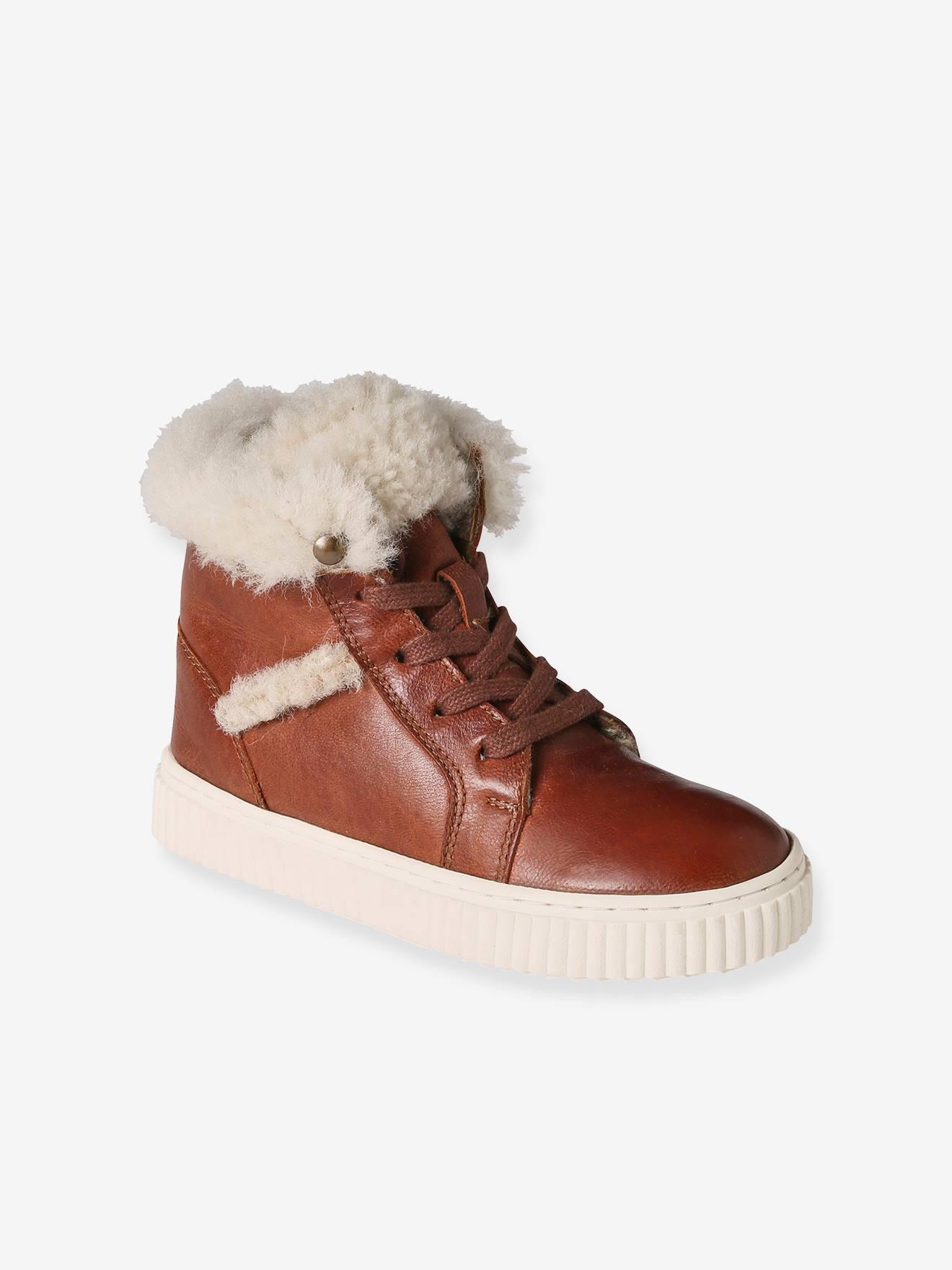 High Top Leather Trainers with Faux Fur