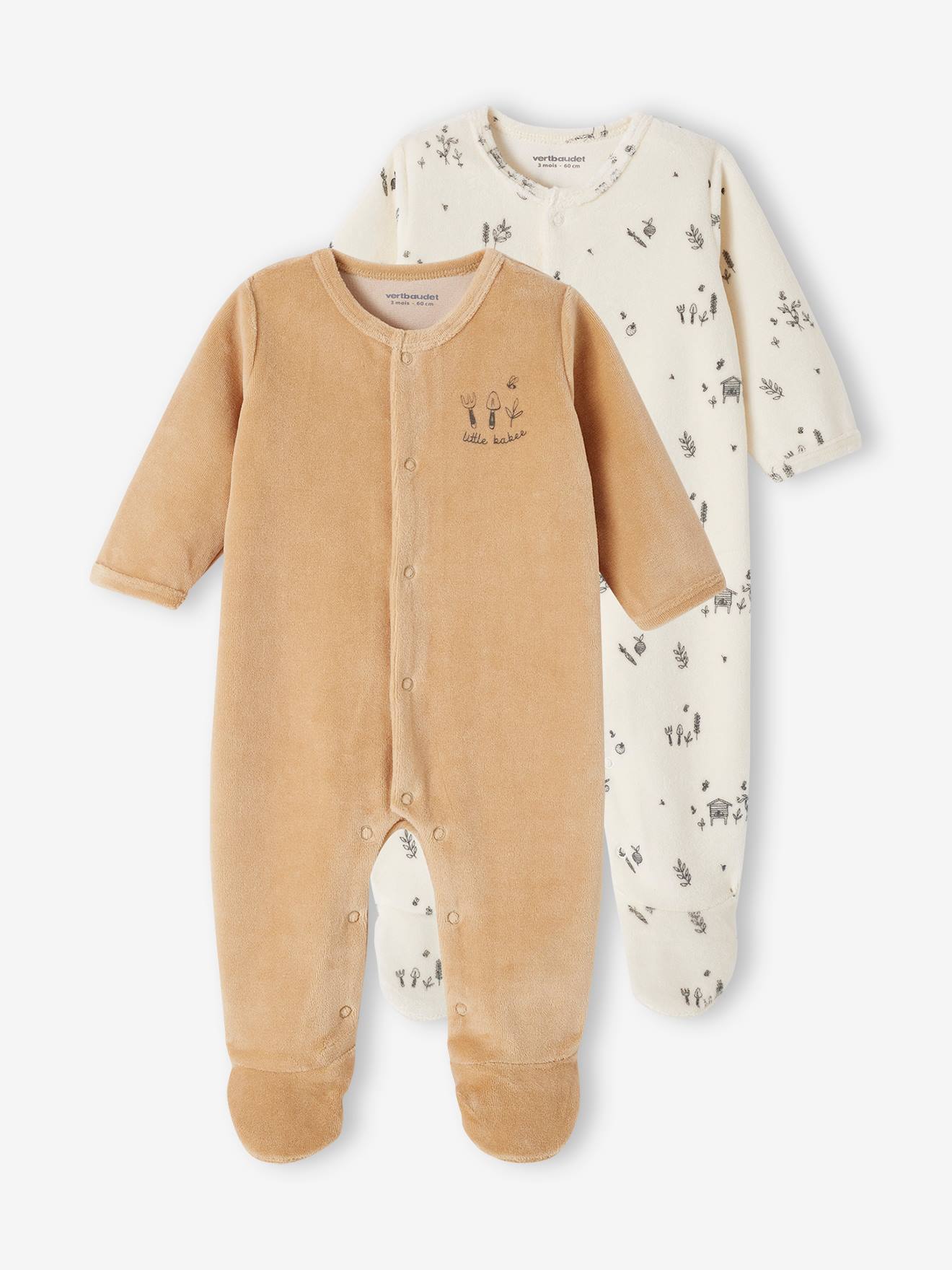 Pack of 2 Sleepsuits in Velour for Newborn Babies golden yellow