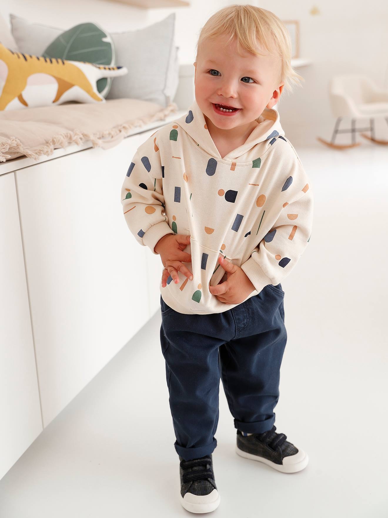 Fleece Sweatshirt & Twill Trousers Ensemble