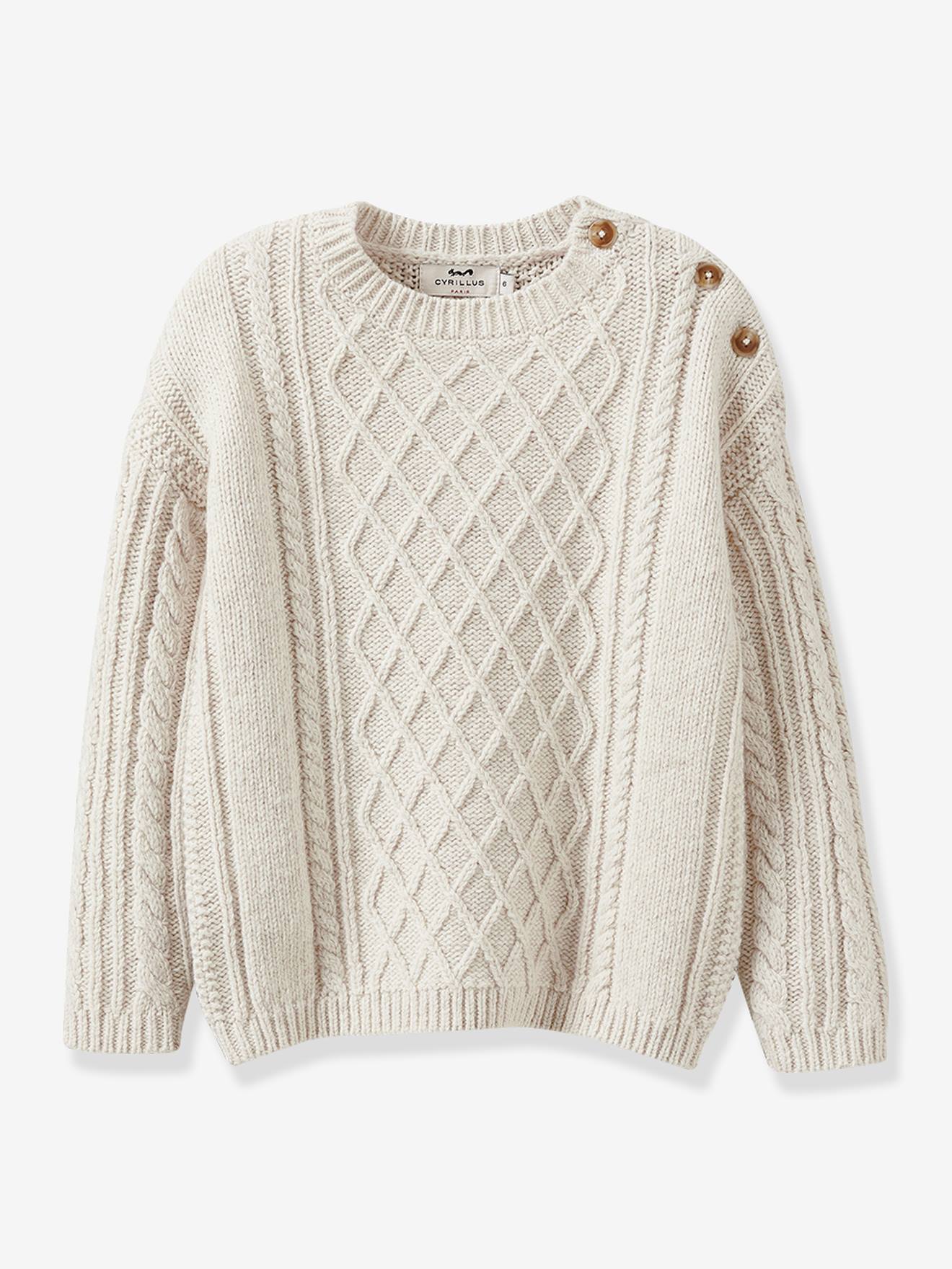 Cable Knit Jumper in RWS Wool by CYRILLUS for Girls ecru Girls