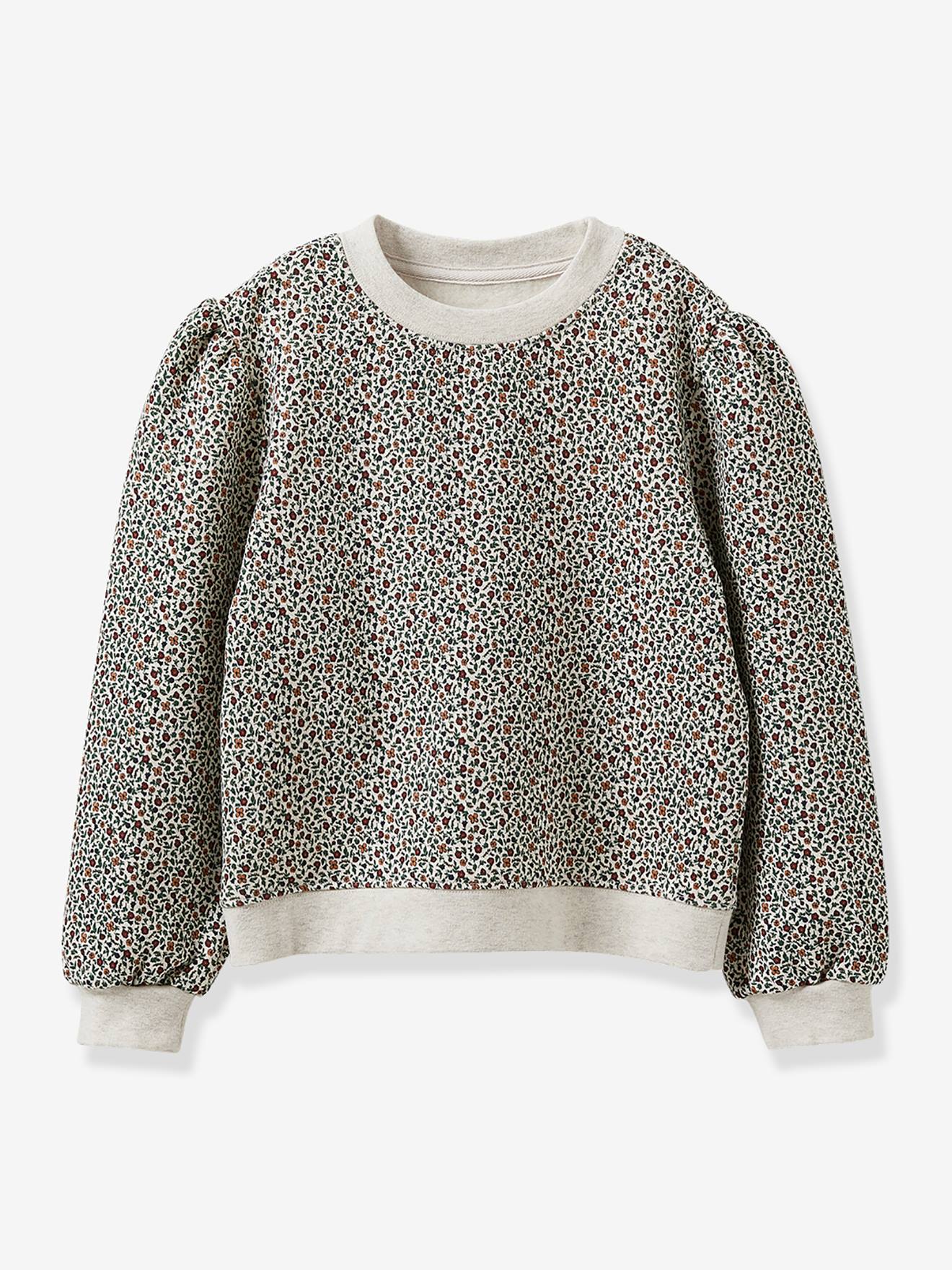 Sweatshirt with Rosemary Print in Organic Cotton for Girls, by CYRILLUS printed white