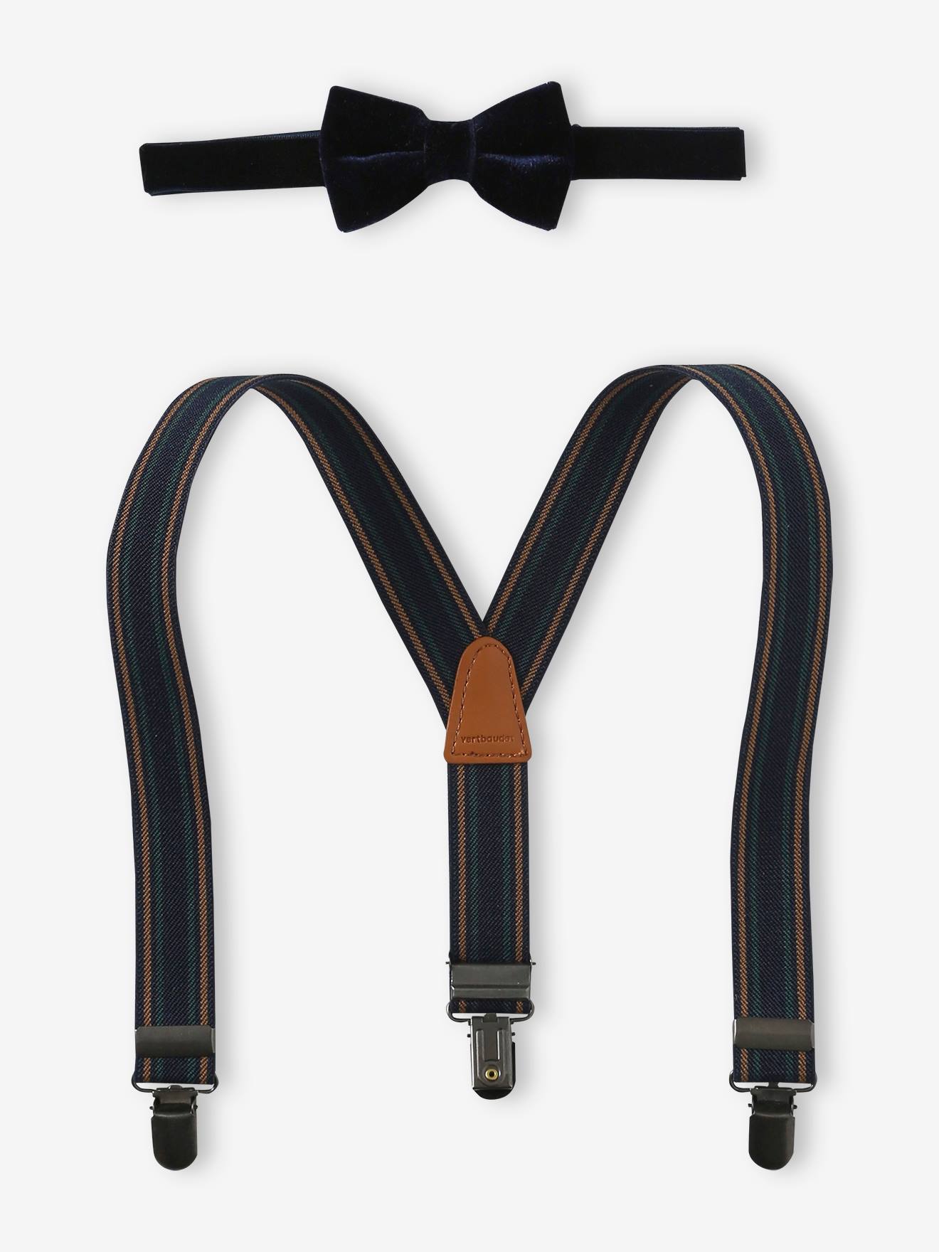 Velvet Bow-Tie & Braces Set for Boys navy blue