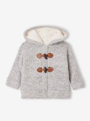 -Hooded Cardigan with Faux Fur Lining for Babies