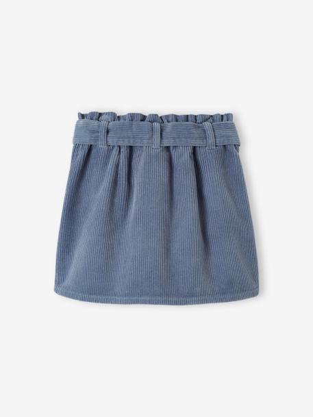 'Paperbag' Style Skirt in Corduroy for Girls grey blue+navy blue+peach+PINK LIGHT SOLID+plum 