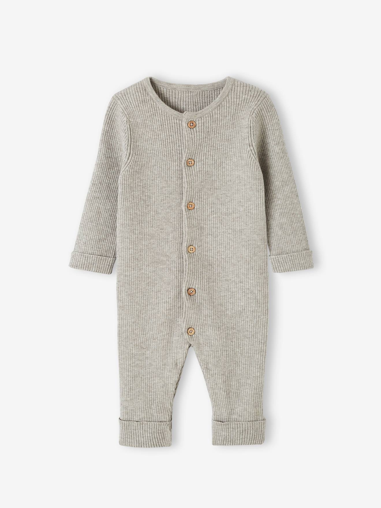 Long Sleeve Jumpsuit in Rib Knit for Babies marl grey