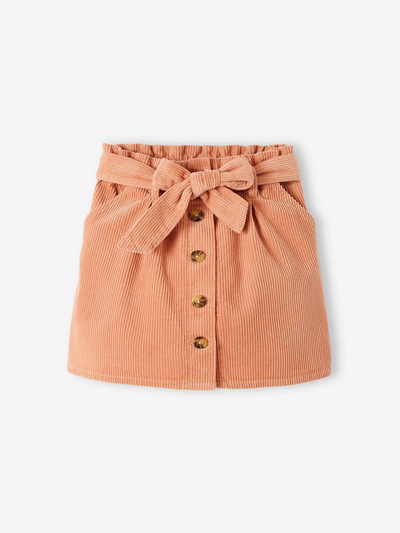 Paperbag Style Skirt in Corduroy for Girls peach