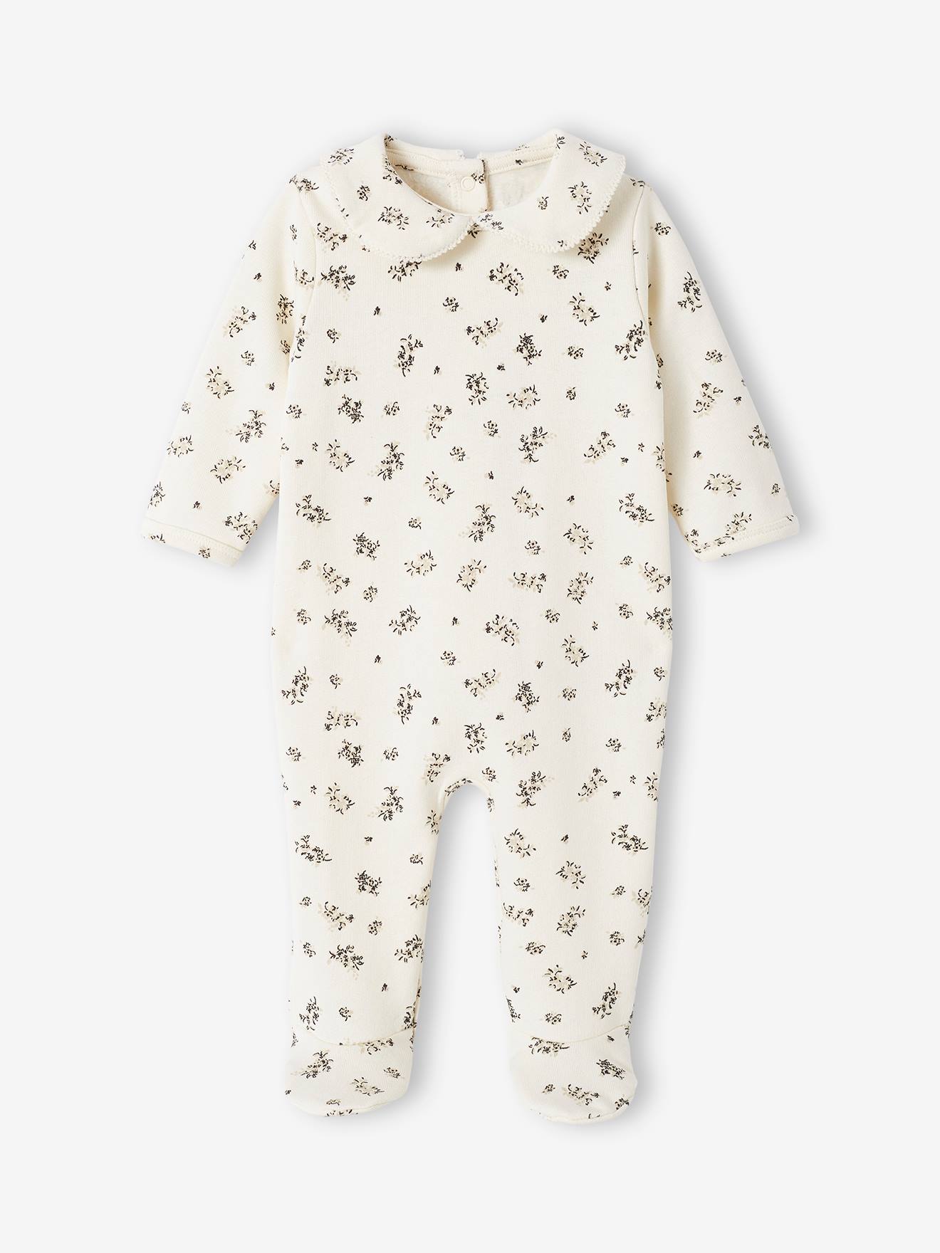 Floral Sleepsuit in Fleece for Babies ecru