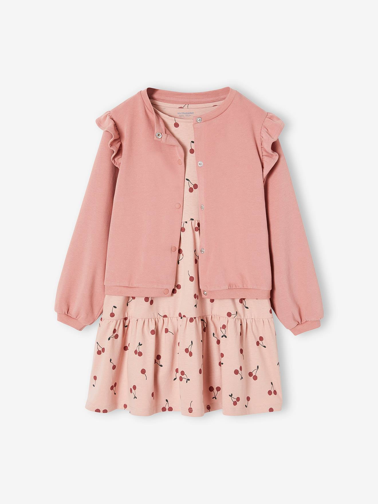 Dress + Cardigan with Ruffles Ensemble for Girls rosy