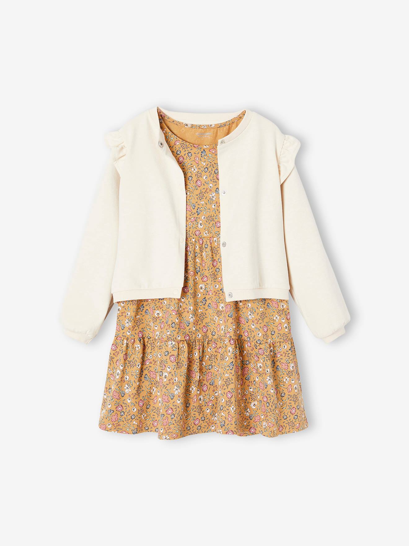 Dress + Cardigan with Ruffles Ensemble