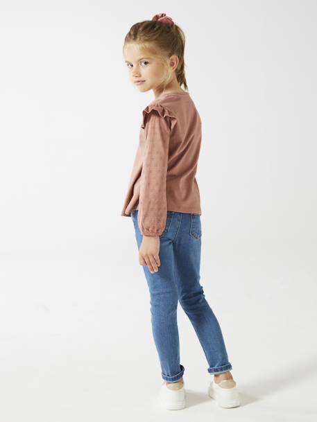 Ruffled Long Sleeve Top for Girls, BASICS dusky pink+ecru+navy blue 