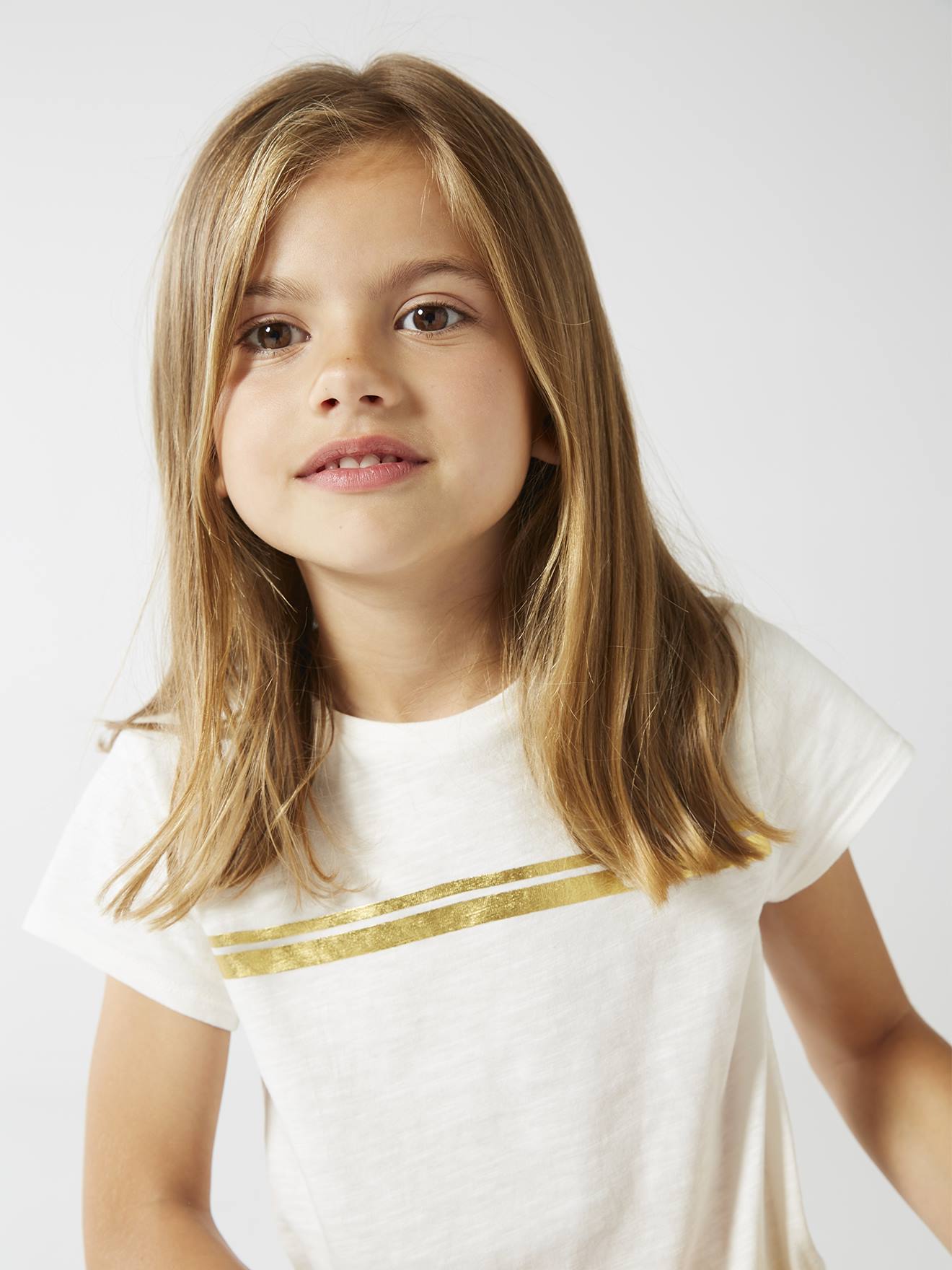 Sports T-Shirt with Iridescent Stripes for Girls white light solid with design