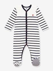 Baby-Striped Sleepsuit in Velour for Babies, PETIT BATEAU