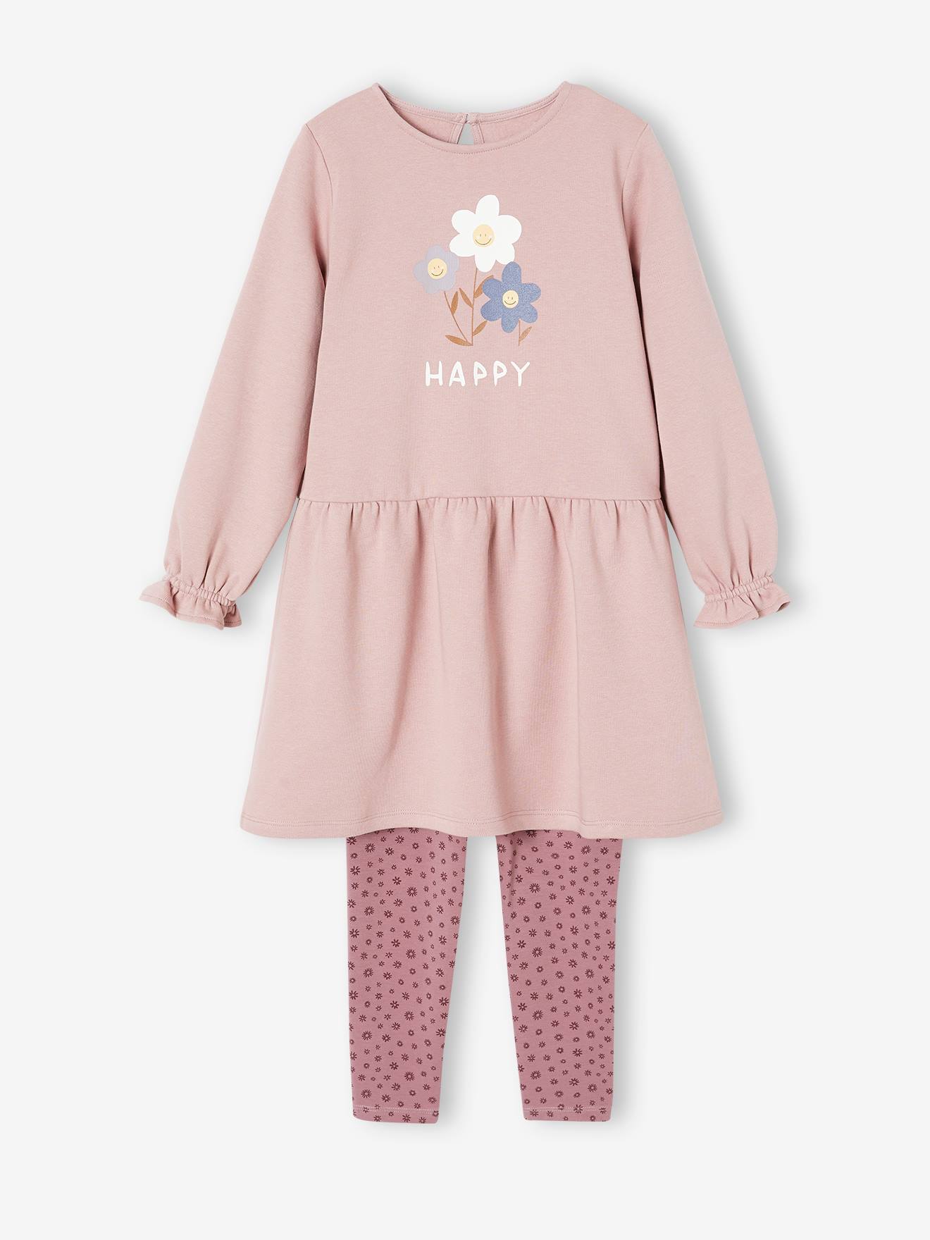 Fleece Dress & Leggings Combo, for Girls dusky pink