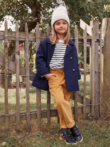 Corduroy Paperbag Trousers for Girls dusky pink+grey green+mustard+night blue 