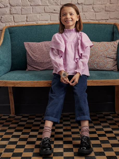 Corduroy Paperbag Trousers for Girls dusky pink+grey green+mustard+night blue 