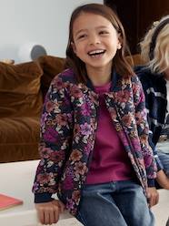 Girls-Coats & Jackets-Bomber-Style Padded Jacket with Floral Print for Girls