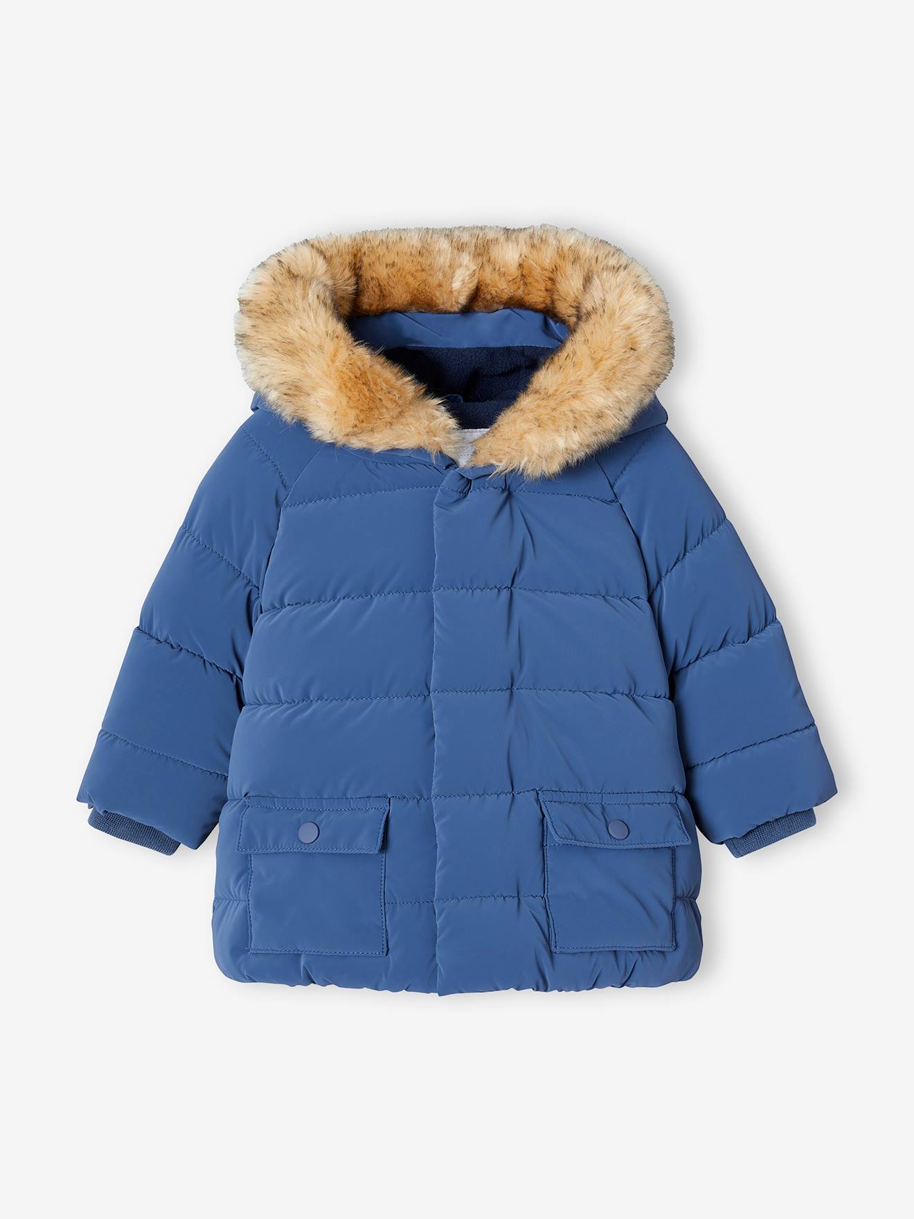 Lined Padded Jacket with Hood for Babies indigo