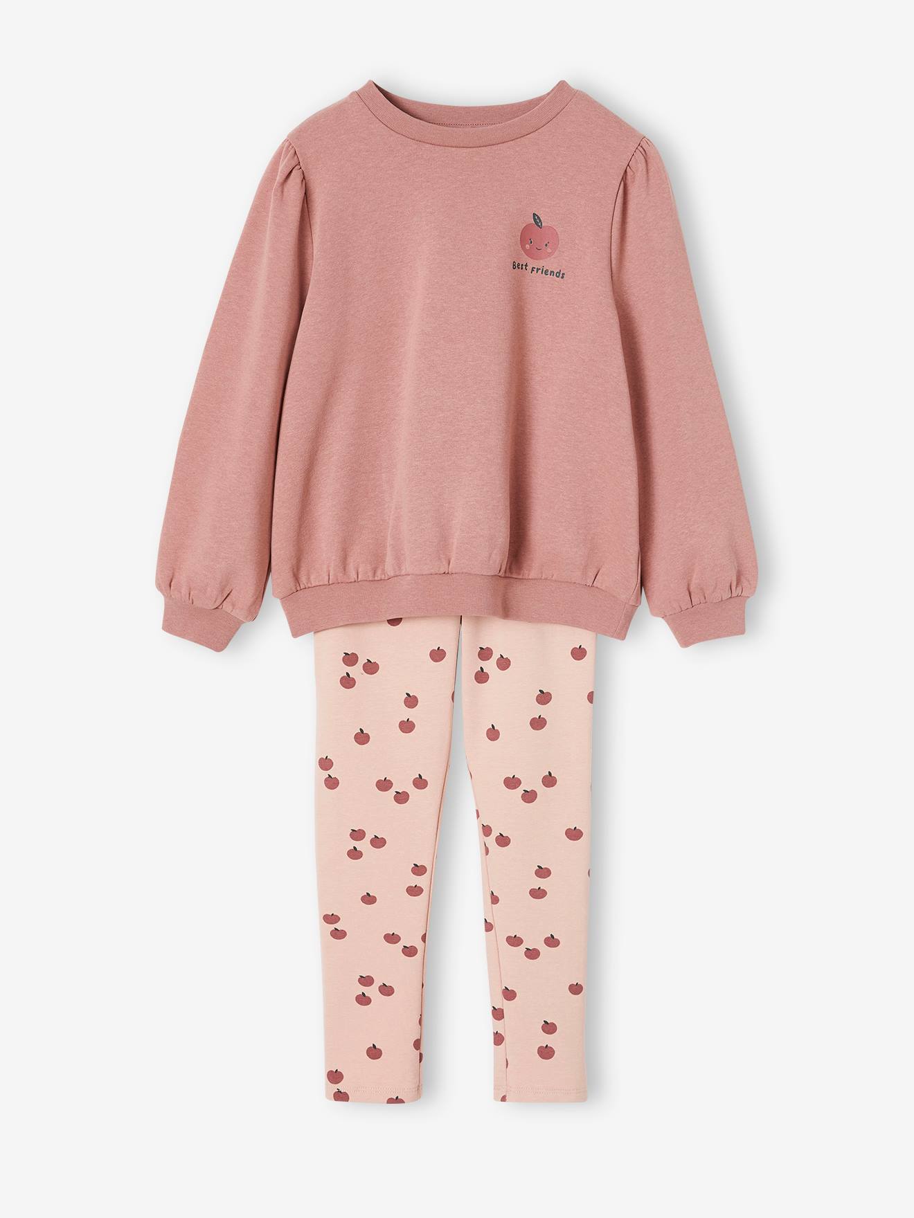 Sweatshirt + Printed Leggings Ensemble for Girls dusky pink