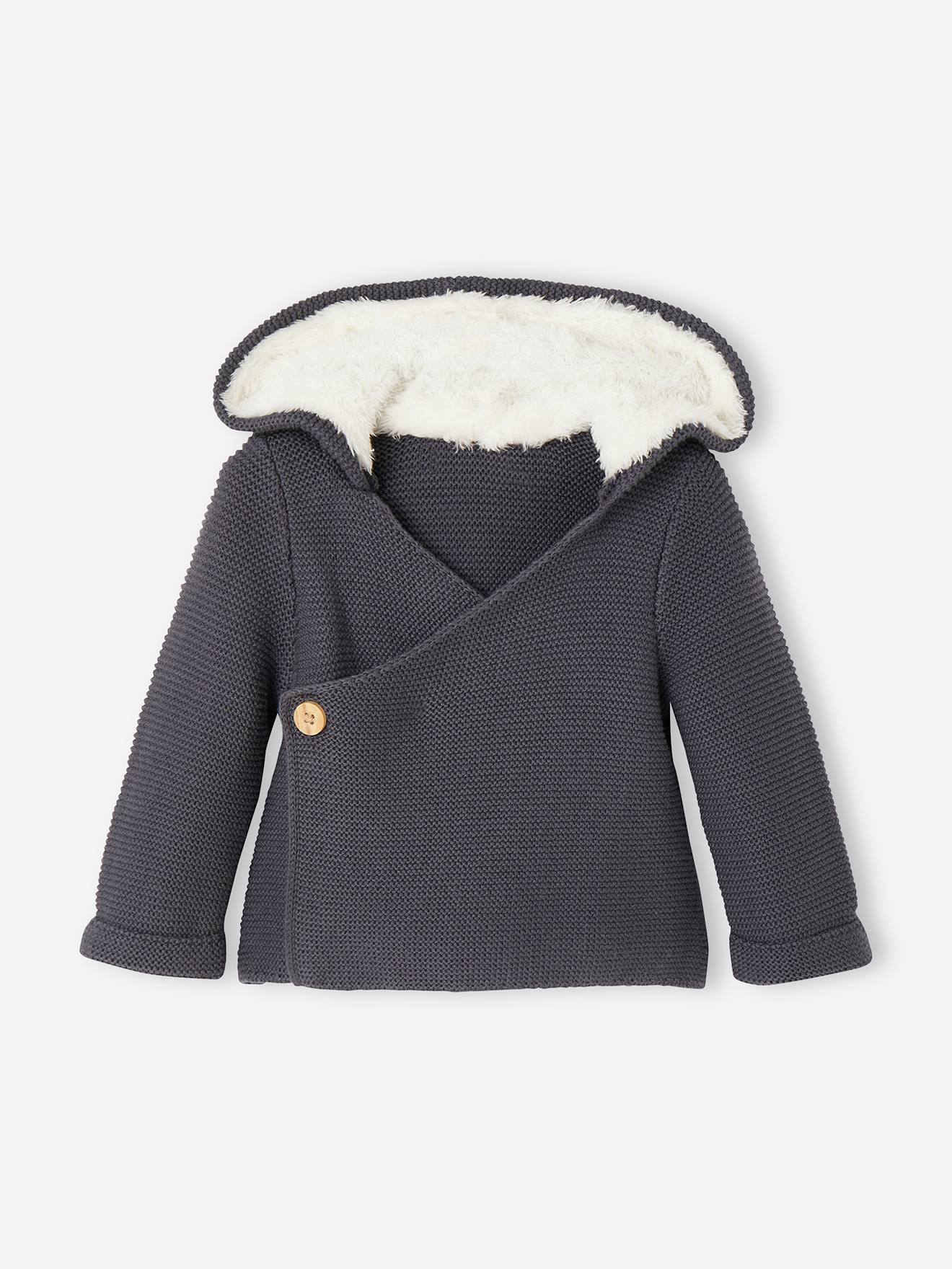 Hooded Cardigan for Babies, Faux Fur Lining night blue