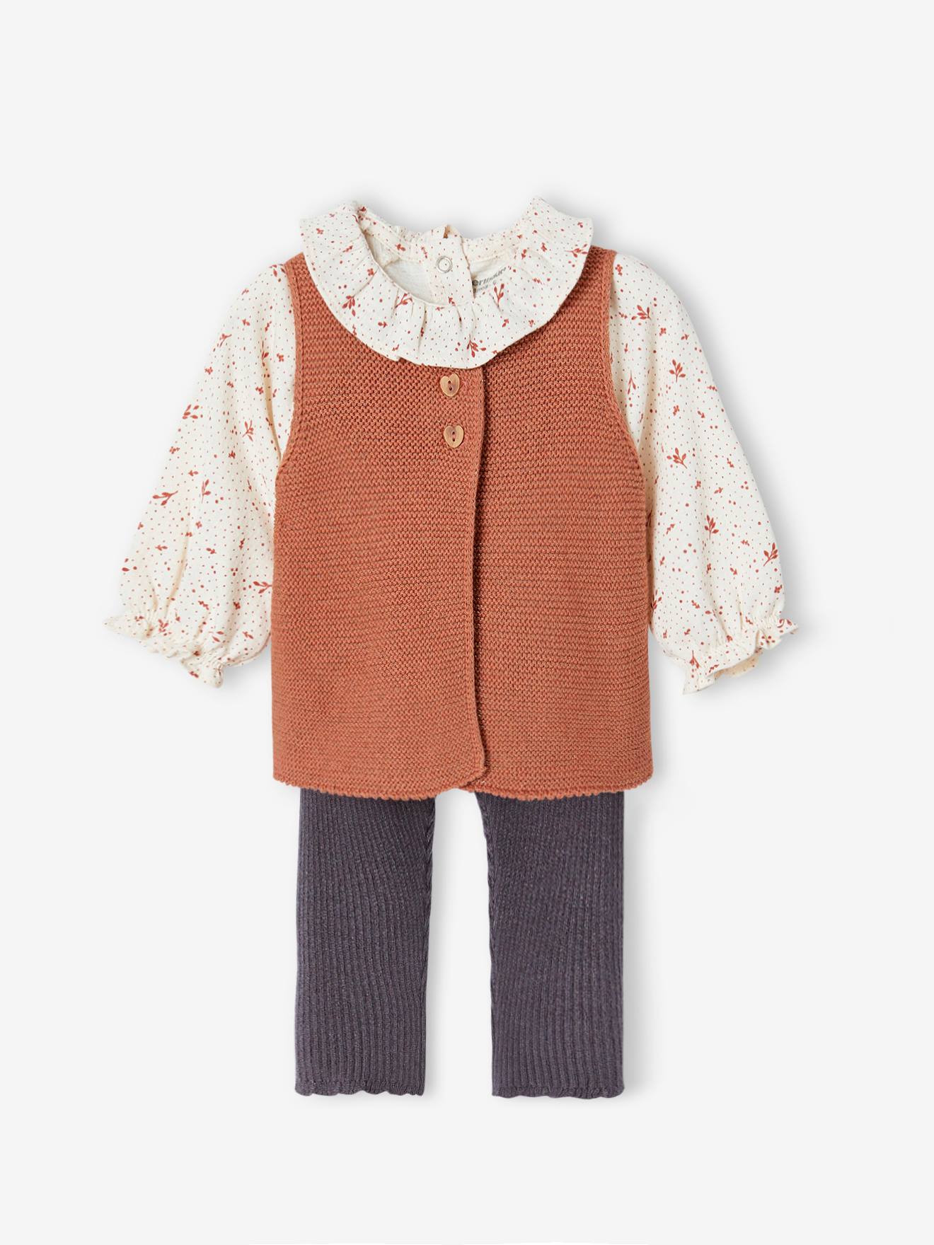 3-Piece Combo: Leggings + Waistcoat + Blouse for Babies tomato red