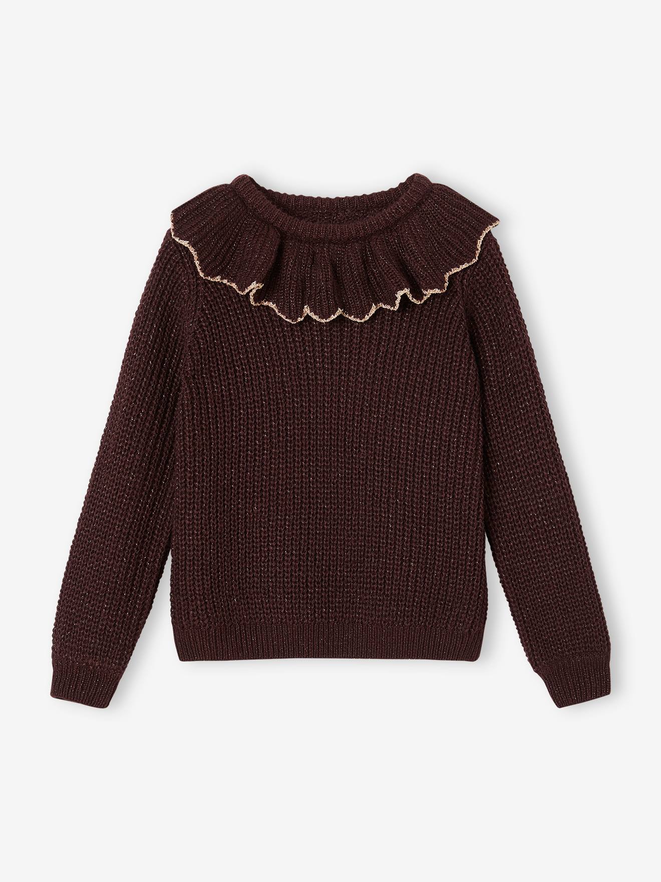 Jumper with Ruffled Collar, Fancy Iridescent Knit for Girls plum