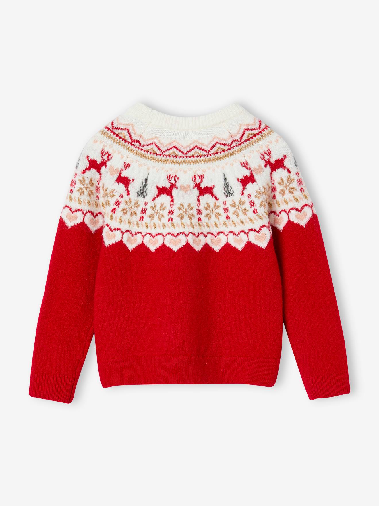 Christmas Special Jacquard Knit Jumper for Girls red