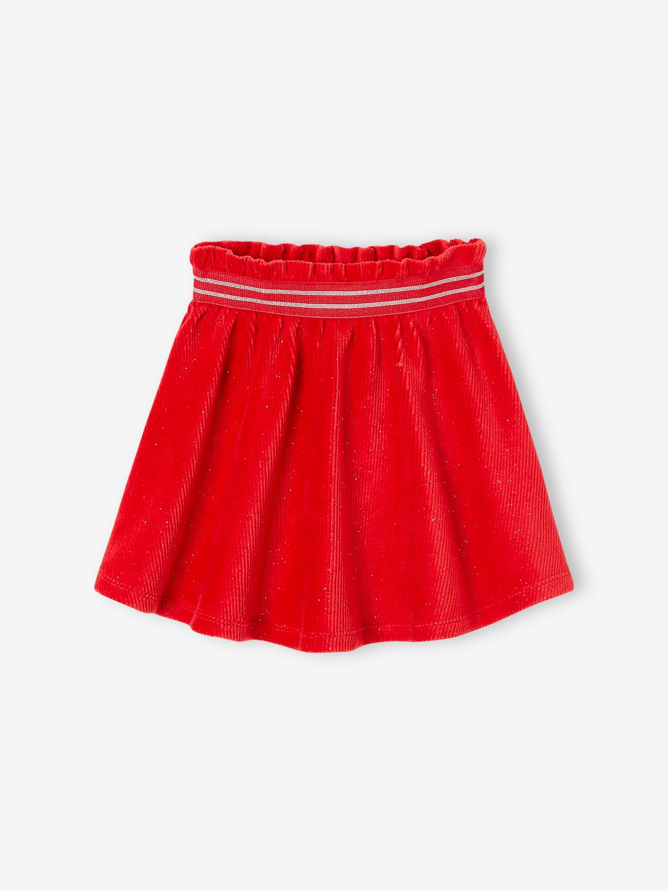 Christmas Special Skater Skirt in Glittery Corduroy for Girls red