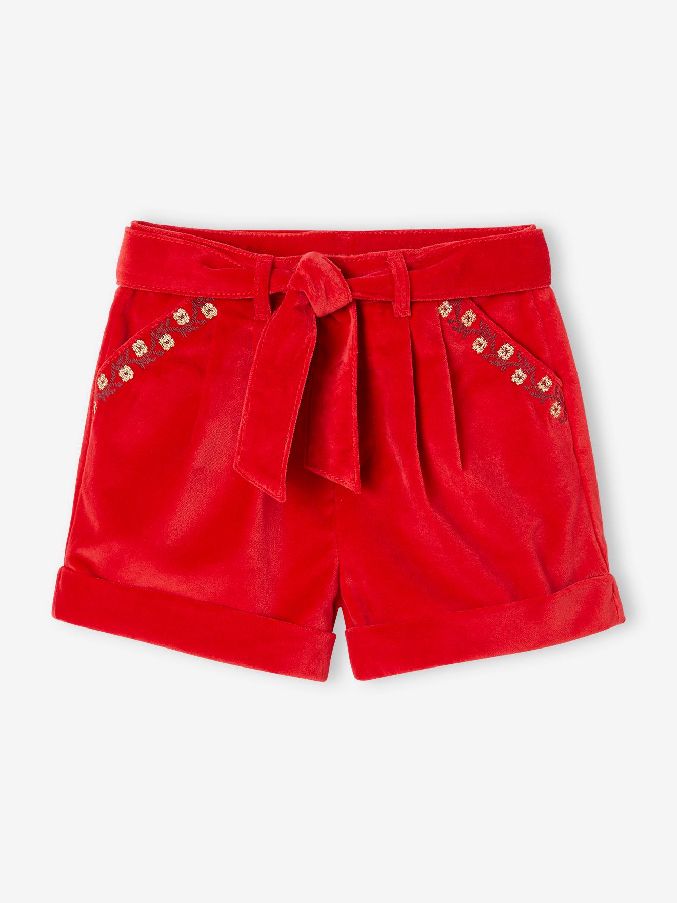 Fancy Shorts in Plain Velour, for Girls red