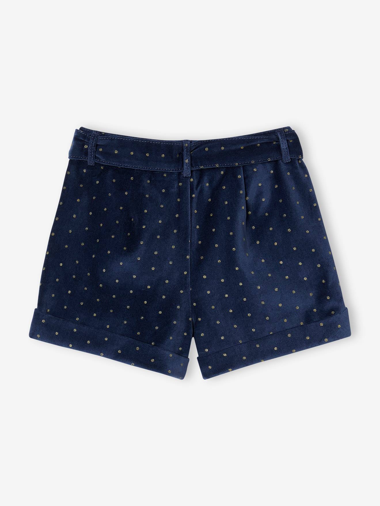 Fancy Shorts in Plain Velour, for Girls navy blue, Girls
