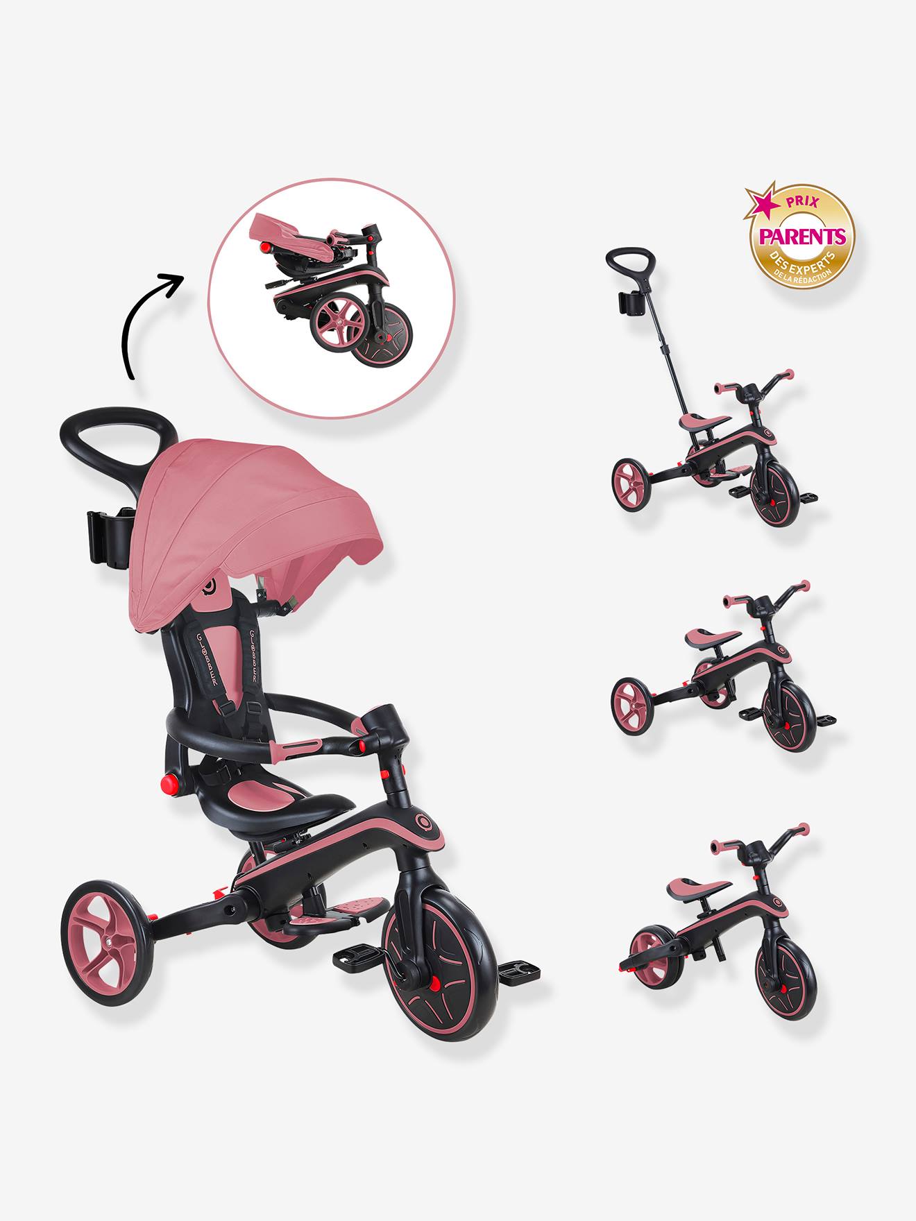 Foldable 4-in-1 Explorer Trike - GLOBBER rose