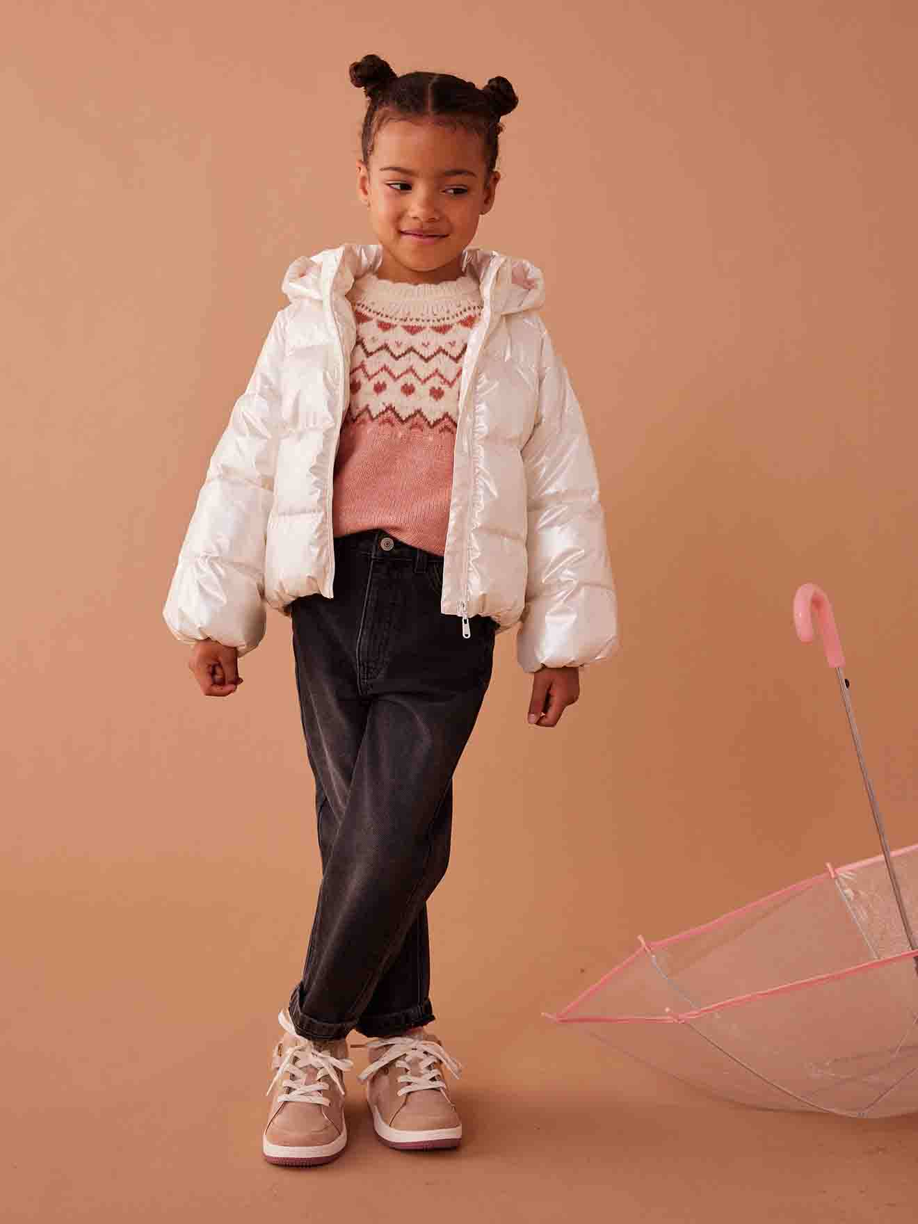 Padded Jacket with Pearl-Effect Hood & Polar Fleece Lining