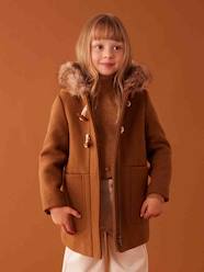 -Hooded Duffel Coat with Toggles, in Woollen Fabric, for Girls