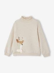 Christmas Special Deer Sweatshirt with Shiny & Sequin Details for Girls