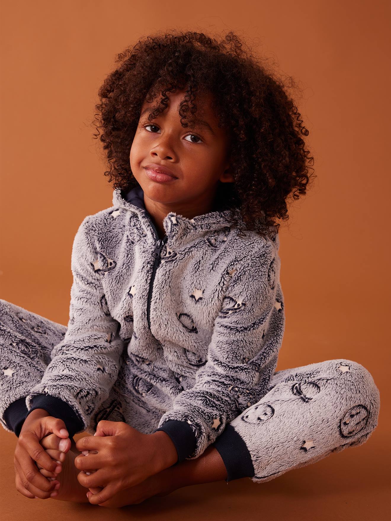 Space Glow In The Dark Onesie Pyjamas for Boys navy blue