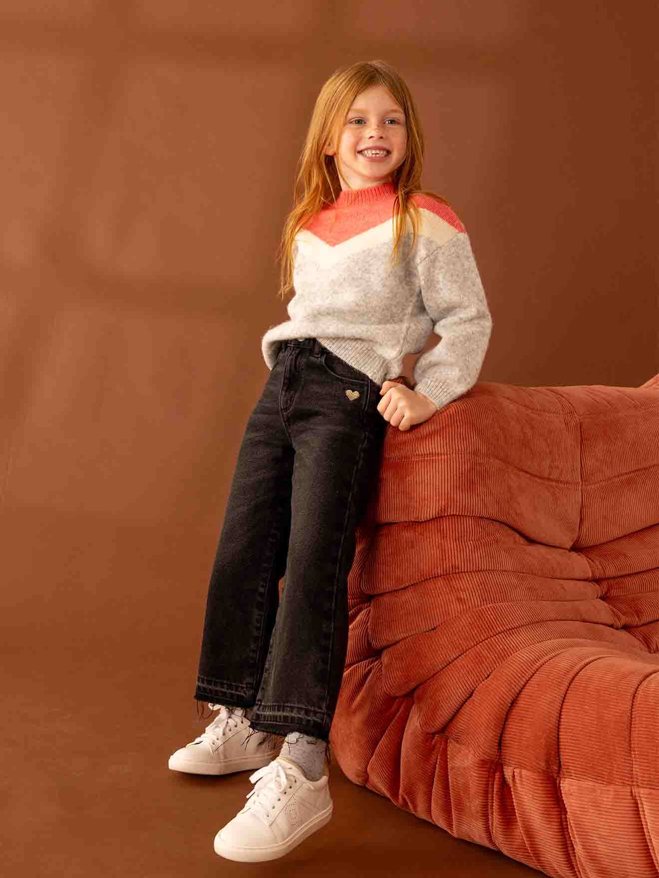 Wide-Leg Jeans, Frayed Hems, for Girls denim grey